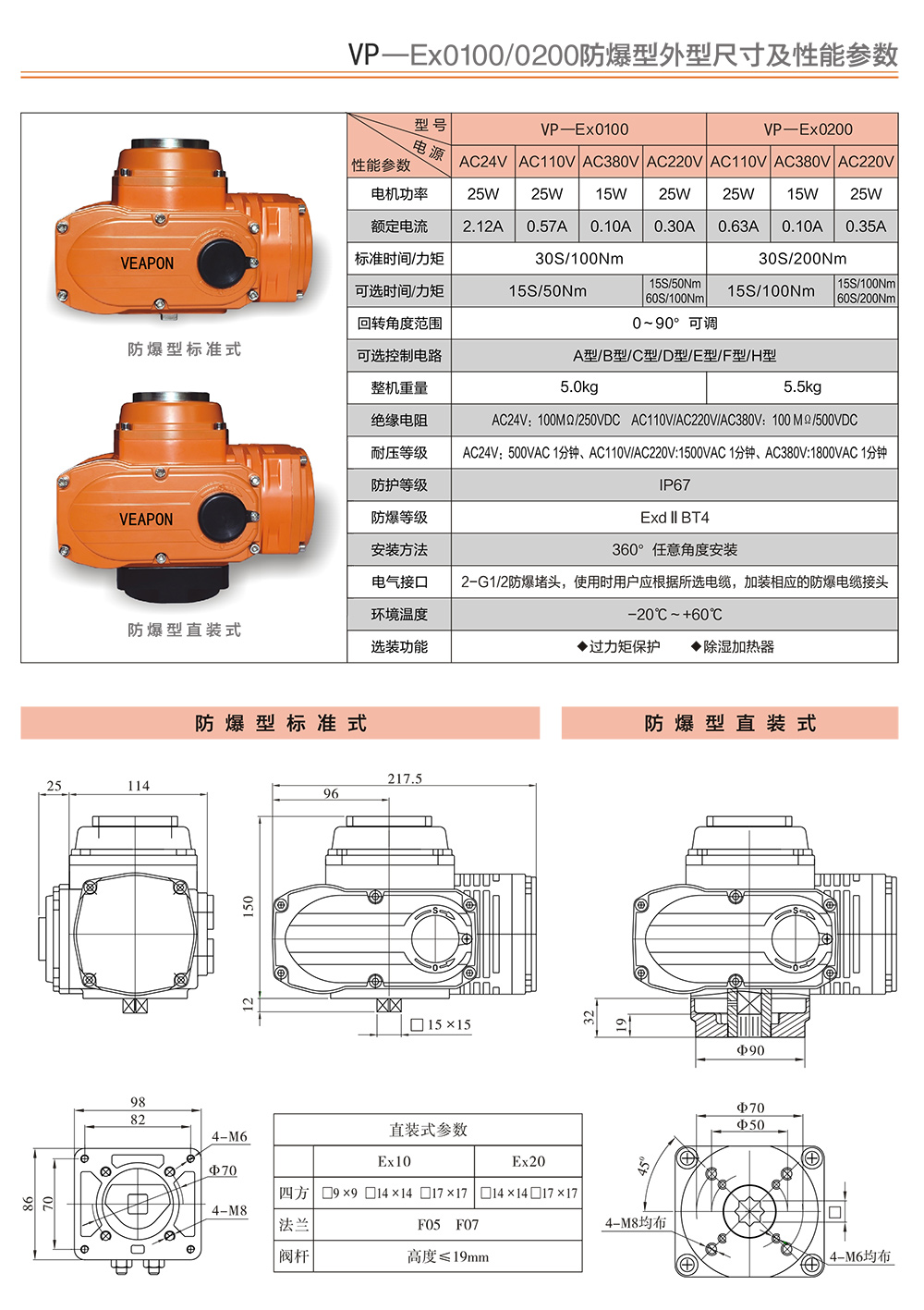 VEAPON防爆電動執行器參數